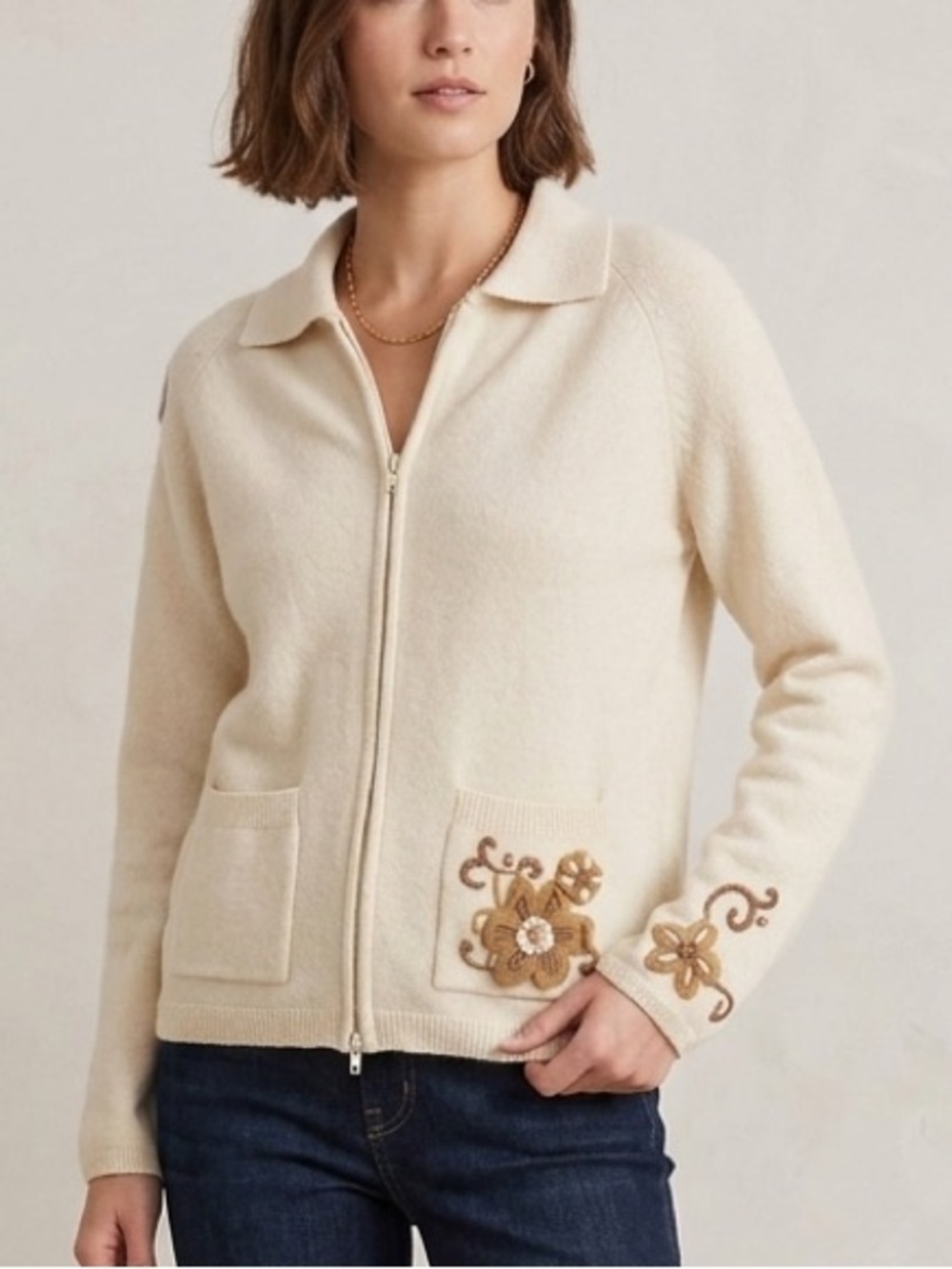 Mendocino Merino Wool Cream Zip Up Winter‎ Long Sleeve Cardigan Sweater Size XL
